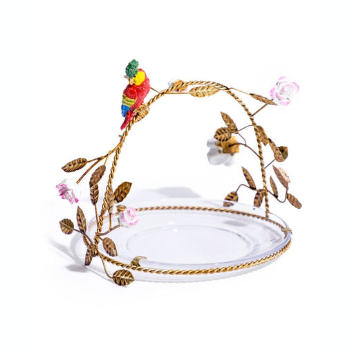 Serving Plate w/Ornate Antiqued Parrot Branch Handle (20cm) - LemonSalt