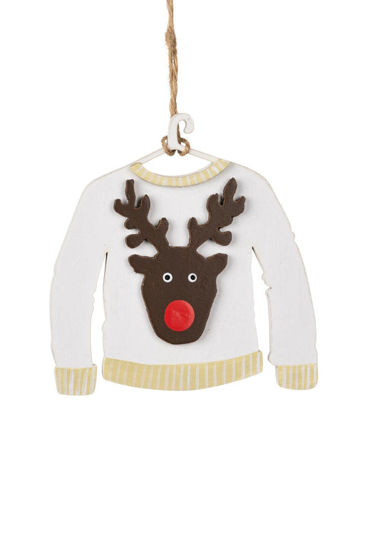Shoeless Joe Christmas Tree Decorations - Wooden Reindeer Jumper | {{ collection.title }}