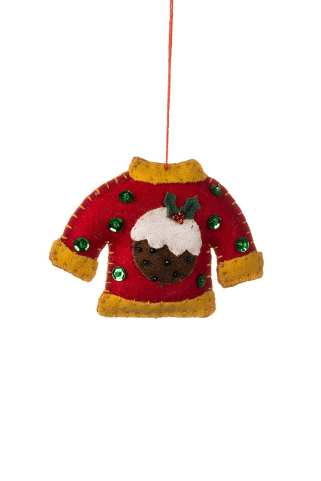 Shoeless Joe Christmas Tree Decorations - Xmas Pudding Jumper