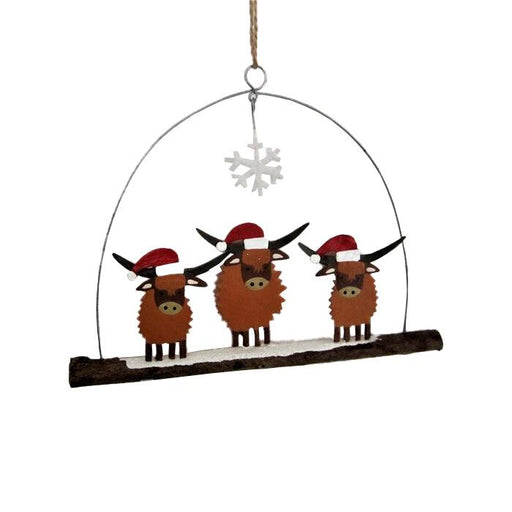 Shoeless Joe Highland Coos in Hats Christmas Tree Decoration | {{ collection.title }}