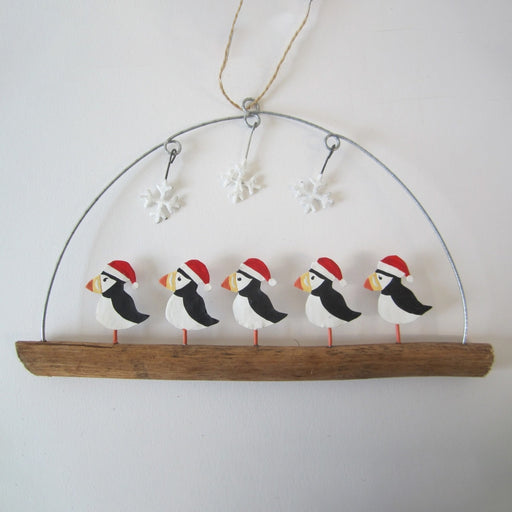 Shoeless Joe Puffins in hats on twig Tree Decoration - LemonSalt