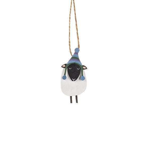 Shoeless Joe Sheep In Knitted Hat Tree Decoration - LemonSalt