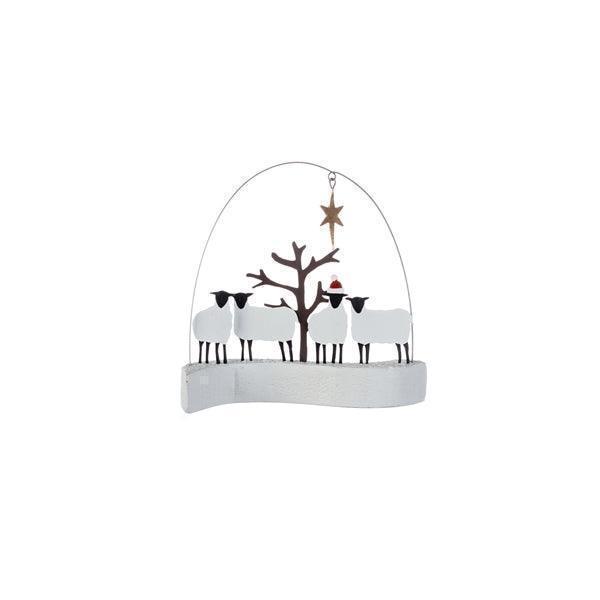 Shoeless Joe Winter Sheep on Curve Tree Decoration - LemonSalt