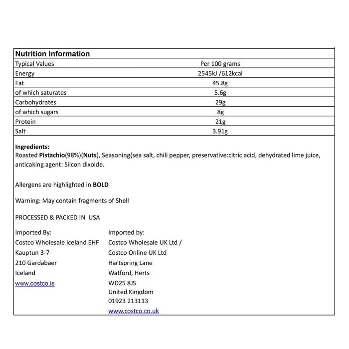 Tajin Chili & Lime Pistachios (567g)