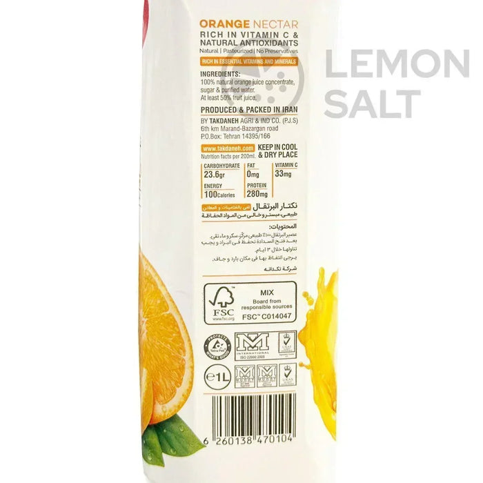 Takdaneh Orange Nectar (1L) - LemonSalt