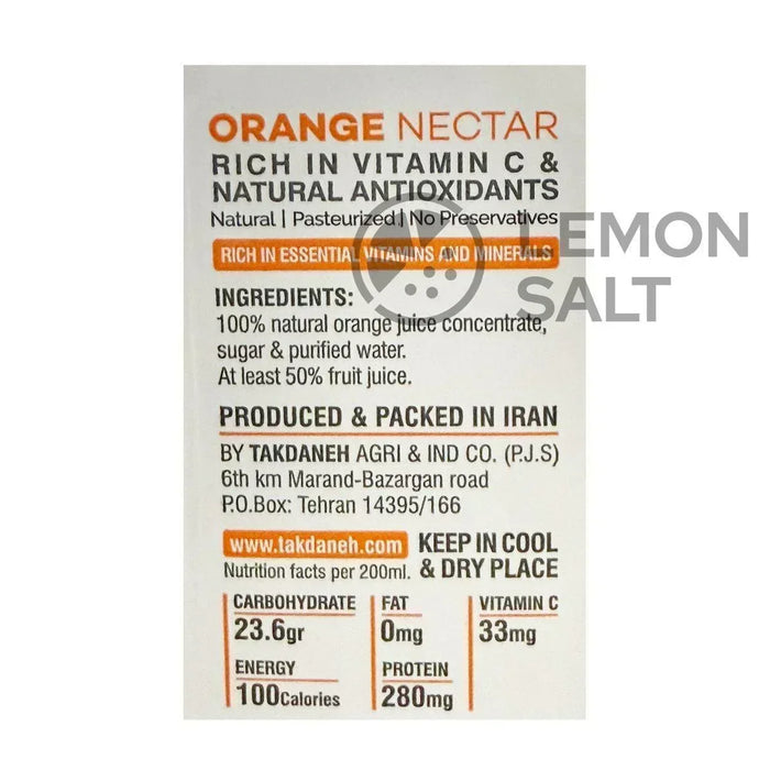 Takdaneh Orange Nectar (1L) - LemonSalt