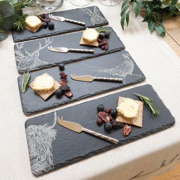 The Just Slate Company 4 Mini Slate Cheese Board & Knife Sets - Country Animals | {{ collection.title }}