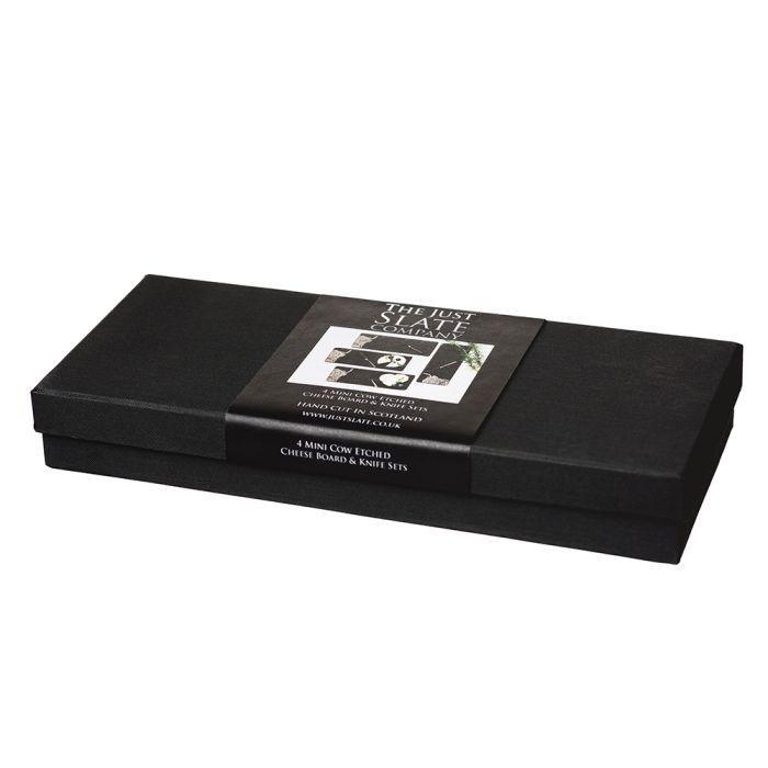 The Just Slate Company 4 Mini Slate Cheese Board & Knife Sets - Highland Cow