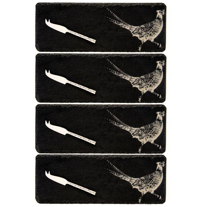 The Just Slate Company 4 Mini Slate Cheese Board & Knife Sets - Pheasant | {{ collection.title }}