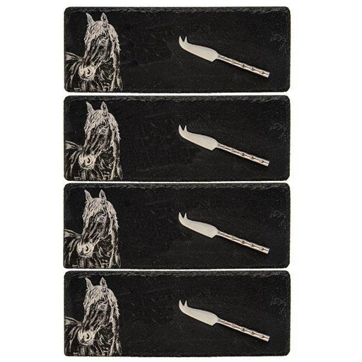 The Just Slate Company 4 Mini Slate Cheese Board & Knives - Horse Portrait | {{ collection.title }}
