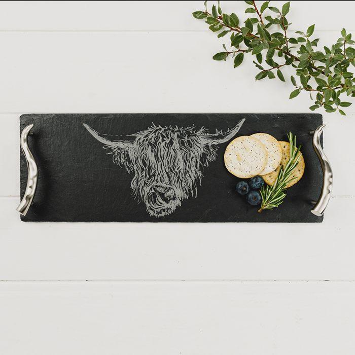 The Just Slate Company Slate Serving Tray- Small - Highland Cow