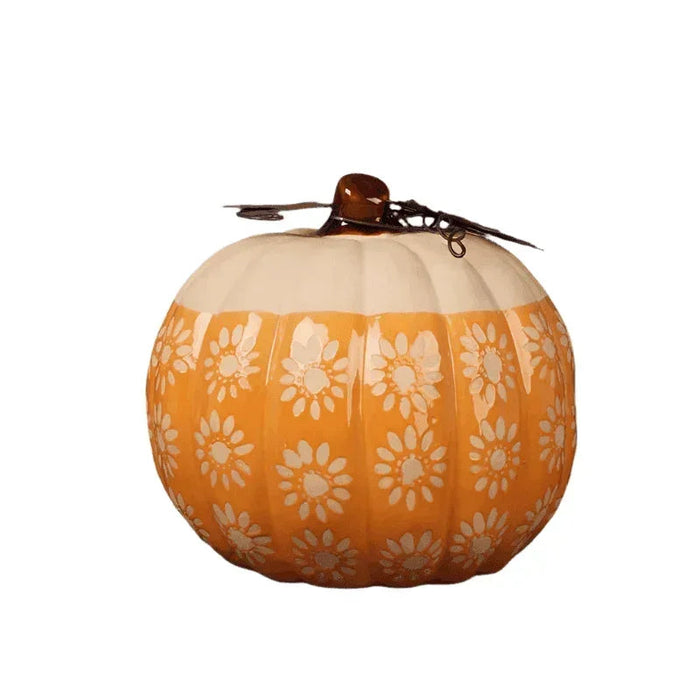 The Satchville Gift Co. - Ceramic Pumpkin Orange With Flower (19cm)