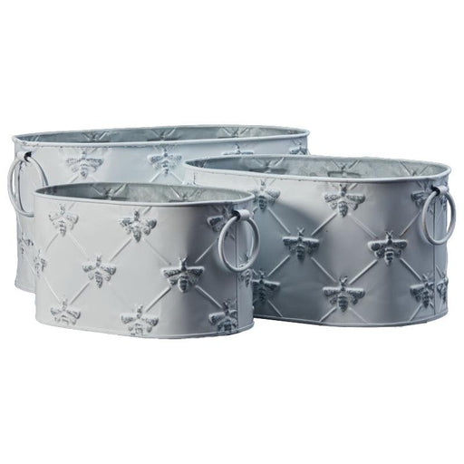 The Satchville Gift Co. - Set of Three White Oval Zinc Bee Planters | {{ collection.title }}