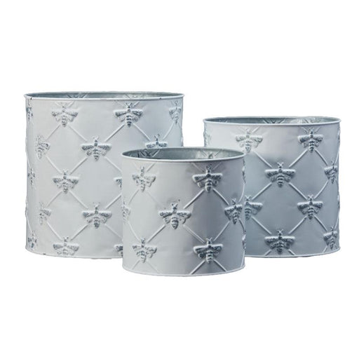 The Satchville Gift Co. - Set of Three White Zinc Bee Planters | {{ collection.title }}