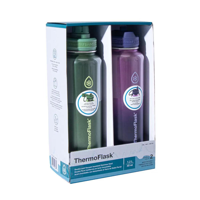 Thermoflask Stainless Steel Pack of 2 Water Bottle - Green & Purple (1.2Lx2) - LemonSalt