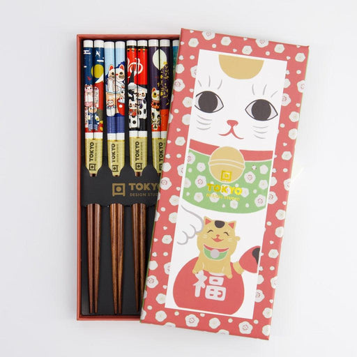 Tokyo Design Studio Chopstick Giftset - Lucky Cat Cartoon (5 Pairs) - LemonSalt