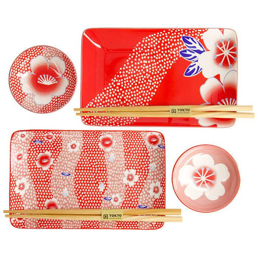 Tokyo Design Studio Kawaii Flower Sushi Plate Giftset & Chopsticks - Red (4pcs) | {{ collection.title }}
