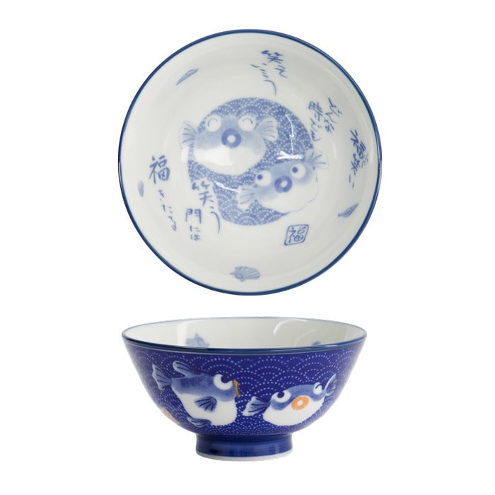 Tokyo Design Studio - Kawaii Rice Bowls Blowfish Dark Blue (300ml) - LemonSalt
