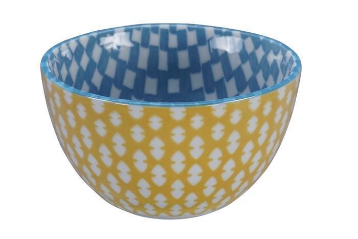 Tokyo Design Studio - Mixed Bowls Ichimatsu Aqua/Yajirushi Yellow 12.7x7 cmh 500ml - LemonSalt