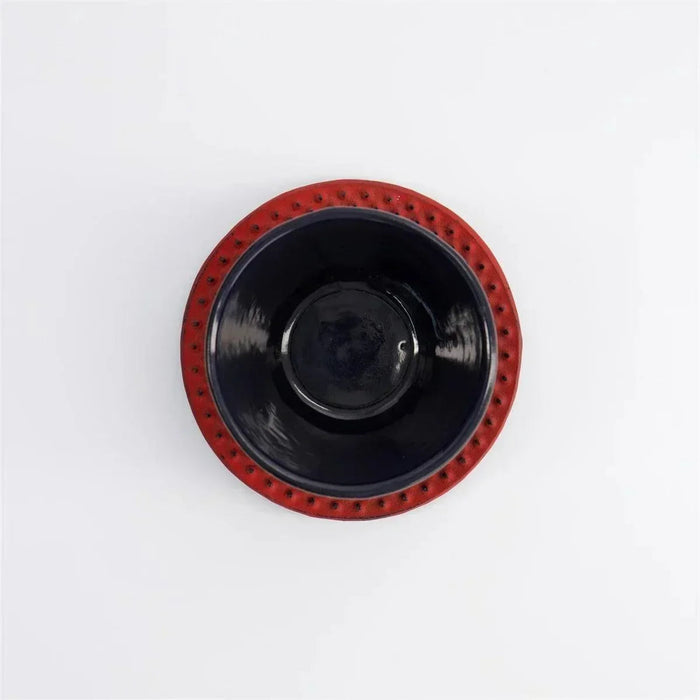 Tokyo Design Studio WY  Iron Tea Cup & Plate Arare - Red/Black (120ml)