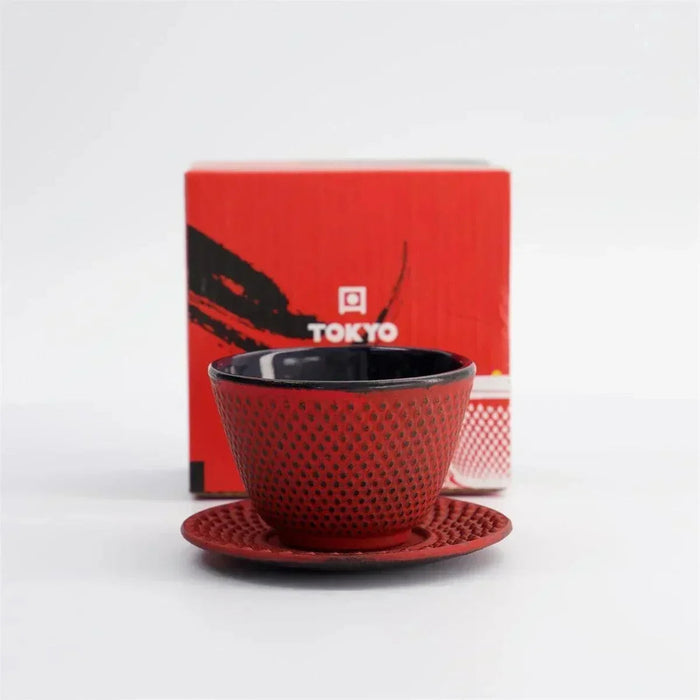 Tokyo Design Studio WY  Iron Tea Cup & Plate Arare - Red/Black (120ml)