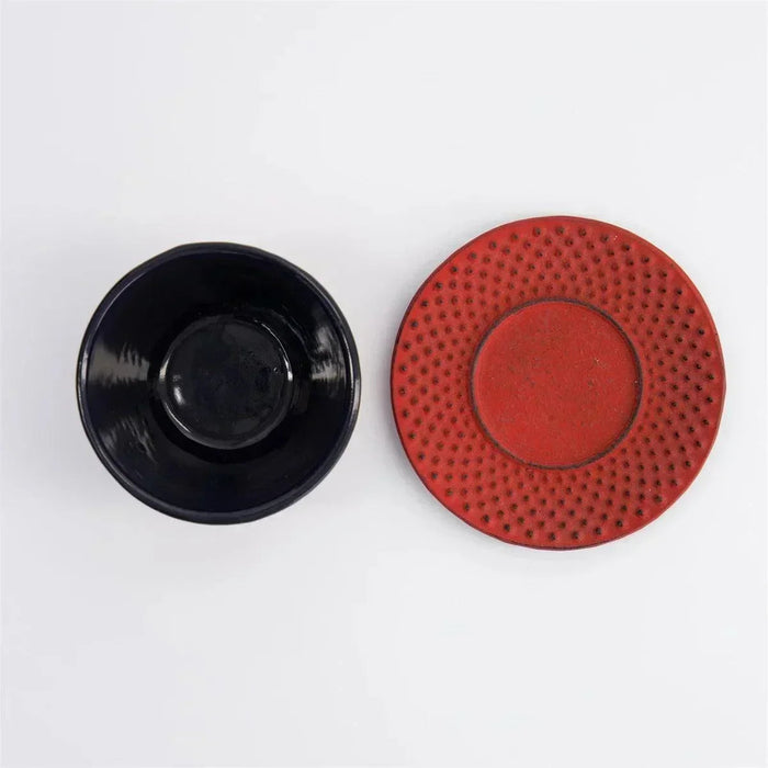 Tokyo Design Studio WY  Iron Tea Cup & Plate Arare - Red/Black (120ml)