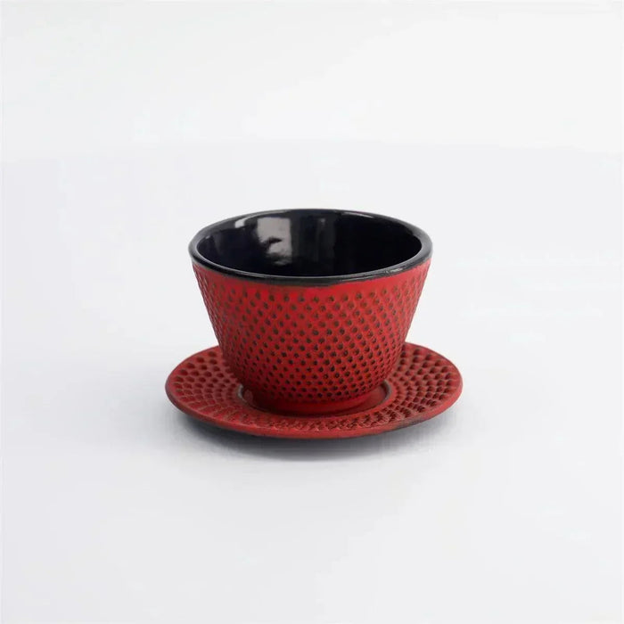 Tokyo Design Studio WY  Iron Tea Cup & Plate Arare - Red/Black (120ml)