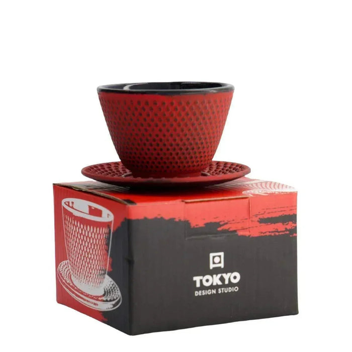 Tokyo Design Studio WY  Iron Tea Cup & Plate Arare - Red/Black (120ml)