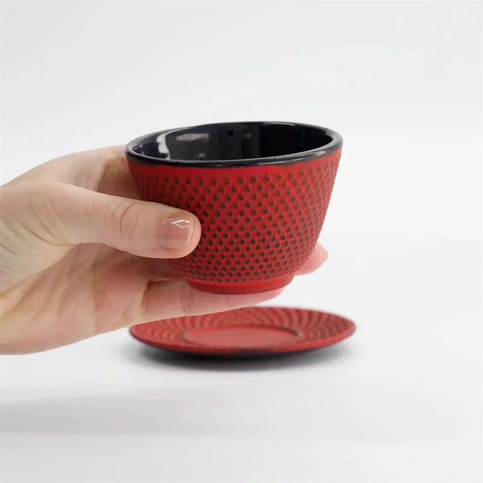 Tokyo Design Studio WY  Iron Tea Cup & Plate Arare - Red/Black (120ml)