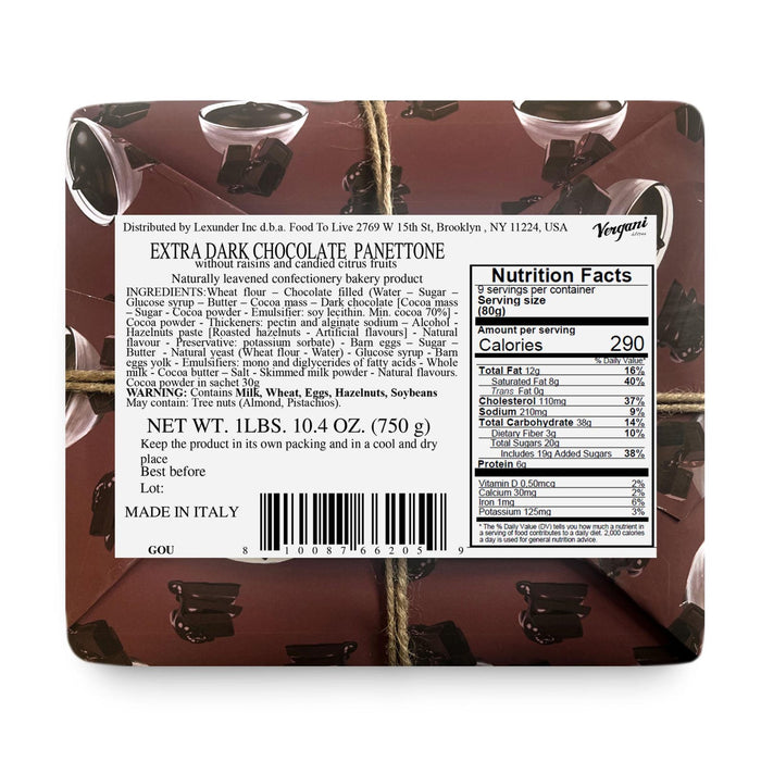 Vergani Gourmet Extra Dark Chocolate Panettone (750g) - LemonSalt