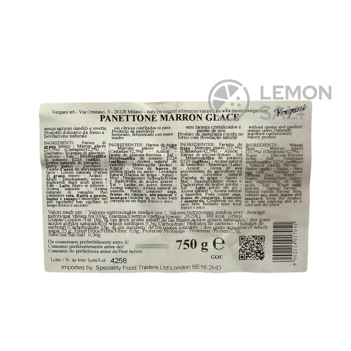 Vergani Gourmet Panettone - Marrons Glaces (750g) - LemonSalt