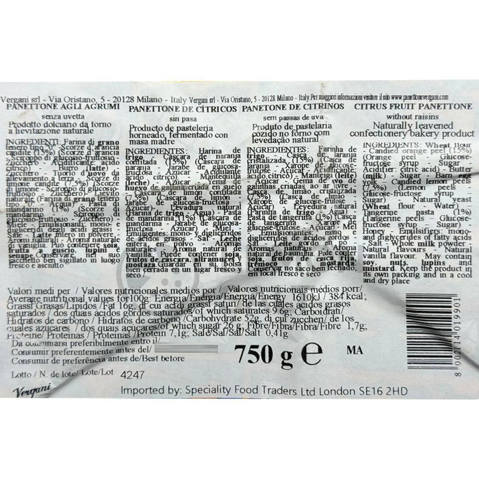 Vergani Sicily Panettone - Citrus Fruits (750g) - LemonSalt
