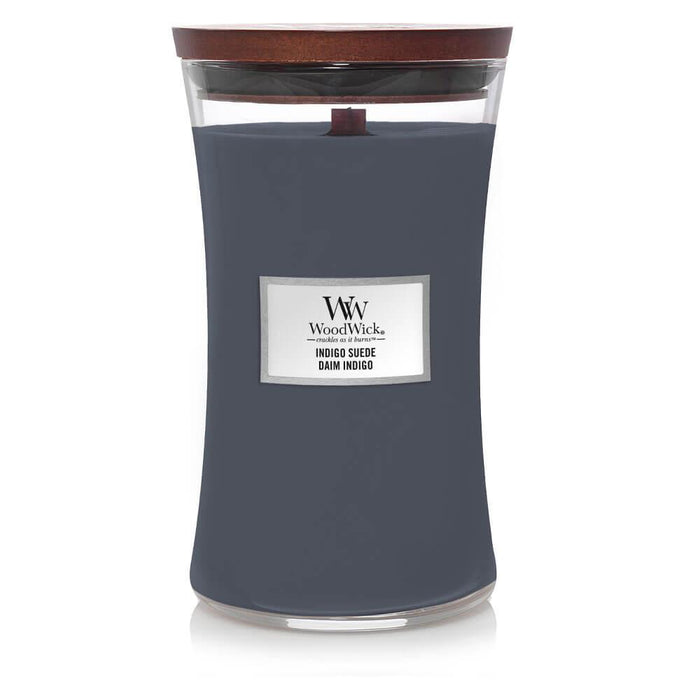 WoodWick Large Hourglass Indigo Suede Scented Candle (609g)