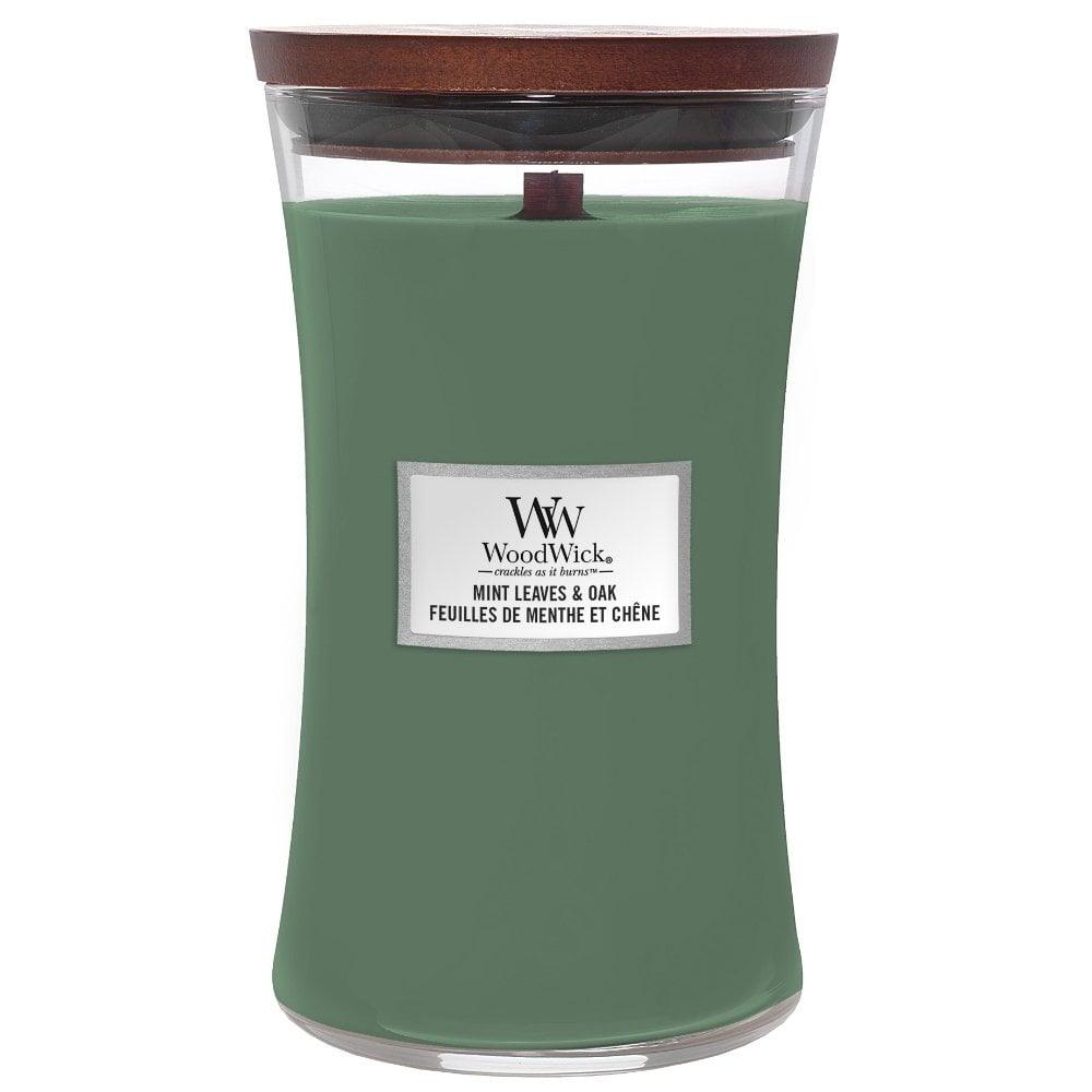 WoodWick Large Hourglass Mint Leaves & Oak Scented Candle (609g