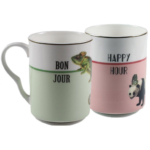 Yvonne Ellen Set/2 Mugs Bonjour/Happy Hour - LemonSalt