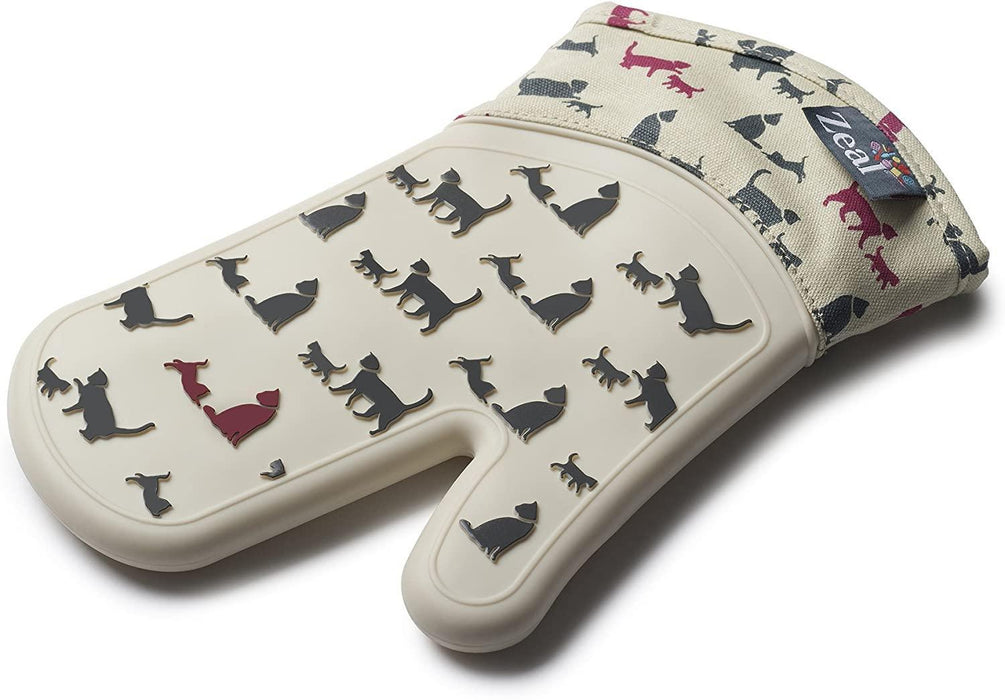 Zeal Silicone Cream/Cat Design Single Oven Glove - LemonSalt