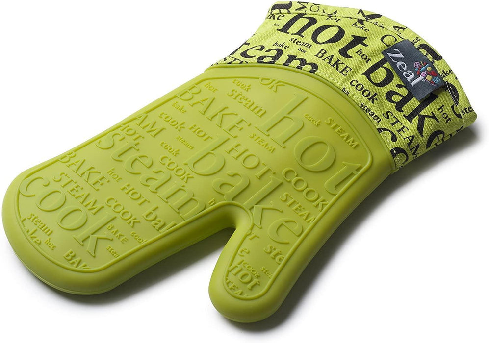 Zeal Silicone Lime Green/Script Single Oven Glove - LemonSalt
