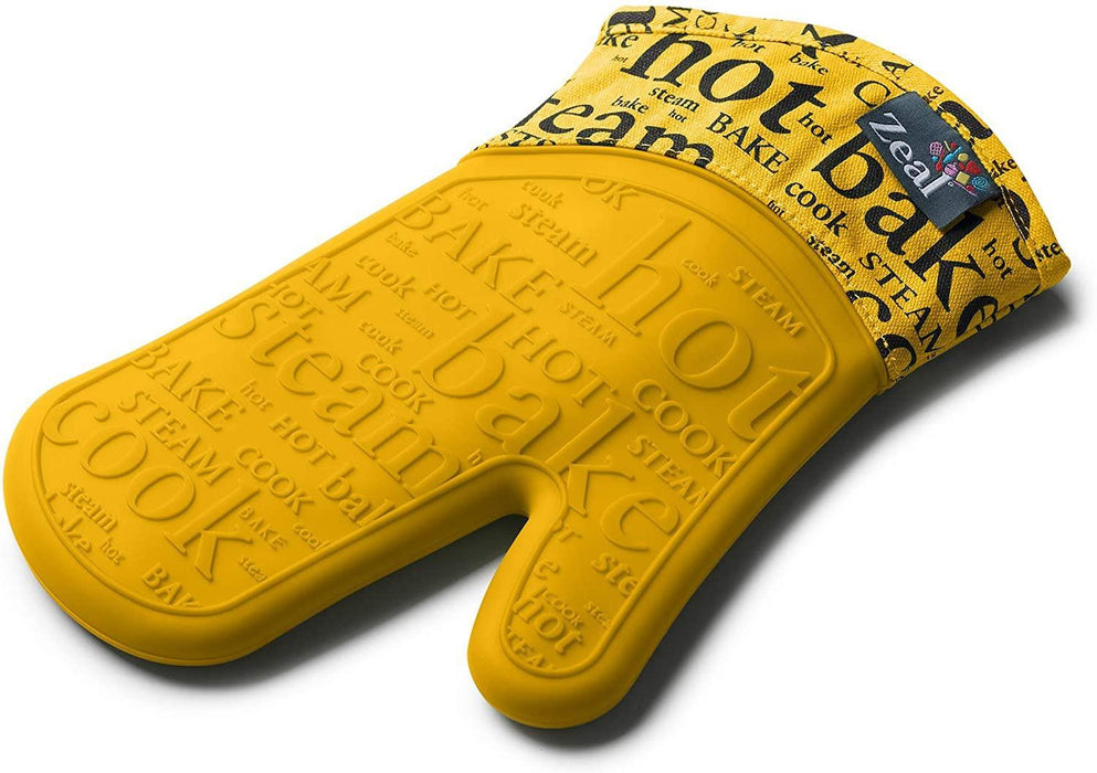 Zeal Silicone Mustard/Script Single Oven Glove - LemonSalt