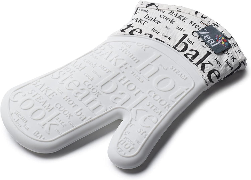 Zeal Silicone White/Script Single Oven Glove - LemonSalt