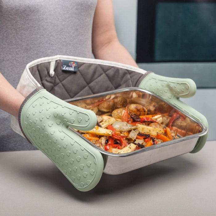 Zeal Waterproof Silicone Double Oven Glove Sage Green Oven Mitts