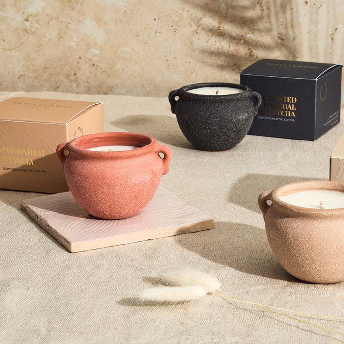 Zesty Lemons Marrakesh Graphite Pottery Candle - Activated Charcoal & Matcha - LemonSalt