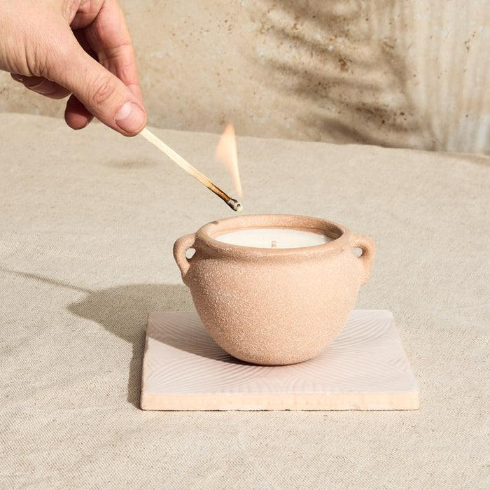 Zesty Lemons Marrakesh Sandstone Pottery Candle - Myrrh & Tonka - LemonSalt