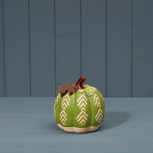 The Satchville Gift Co. - Ceramic Pumpkin Green with Pattern (15cm) | {{ collection.title }}