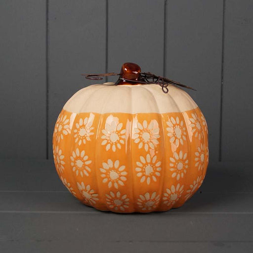 The Satchville Gift Co. - Ceramic Pumpkin Orange With Flower (19cm) | {{ collection.title }}