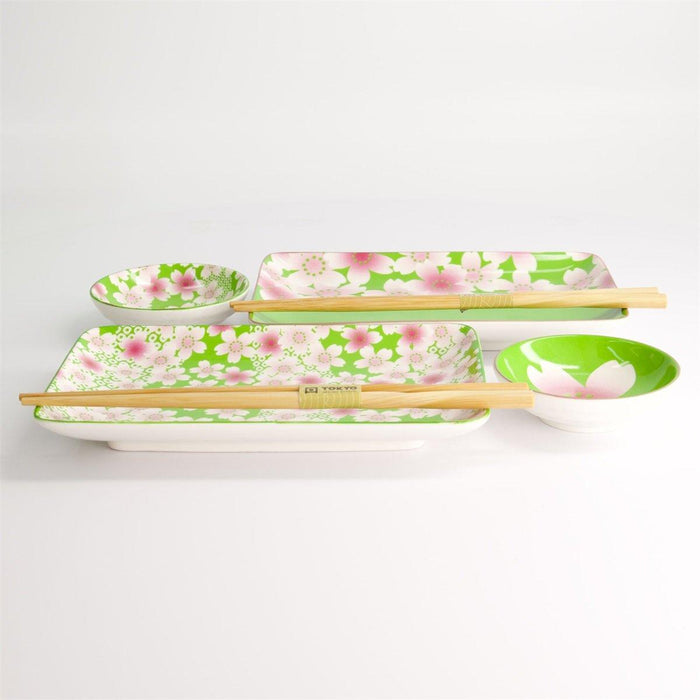 Tokyo Design Studio Kawaii Flower Sushi Plate Giftset & Chopsticks - Green (4pcs) | {{ collection.title }}