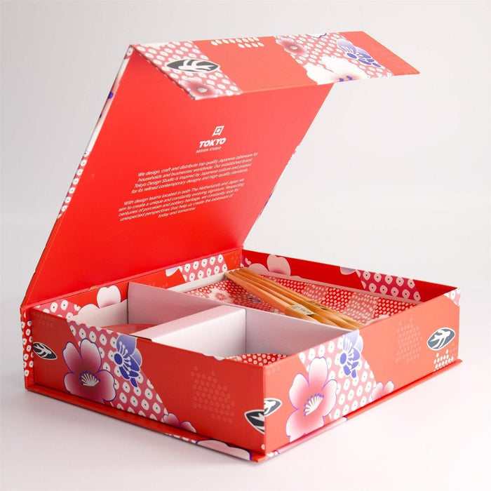 Tokyo Design Studio Kawaii Flower Sushi Plate Giftset & Chopsticks - Red (4pcs) | {{ collection.title }}
